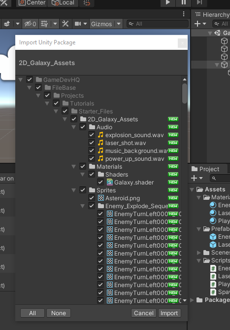 Opened inventory of asset package